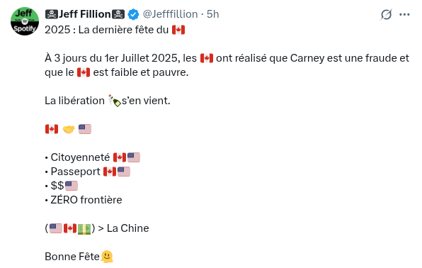 Jeff Fillion annonce que c'est le dernier jour du Canada, l'annexion s'approche.